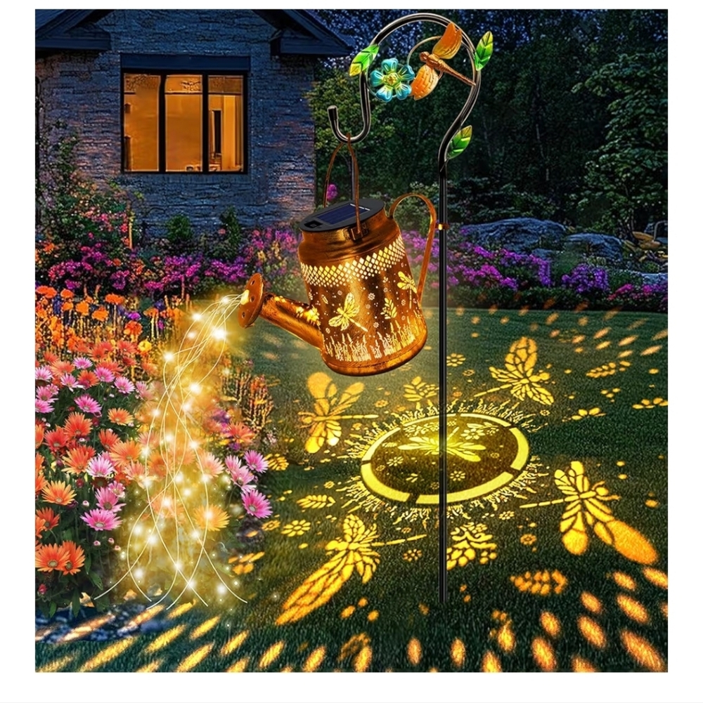 Dragonfly Solar Watering Can with LED Lights and stand